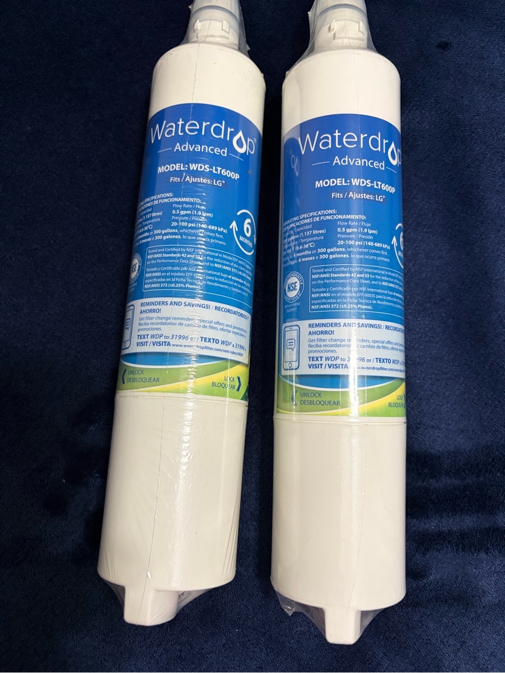 Waterdrop Advanced Refrigerator Water Filter Replacement - White/Blue (Set of 2)